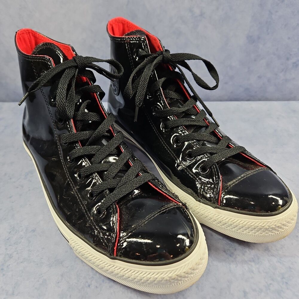 Converse All Star Chuck Taylor Shiny Black Patent Leather High Top Shoes Sz 10.5